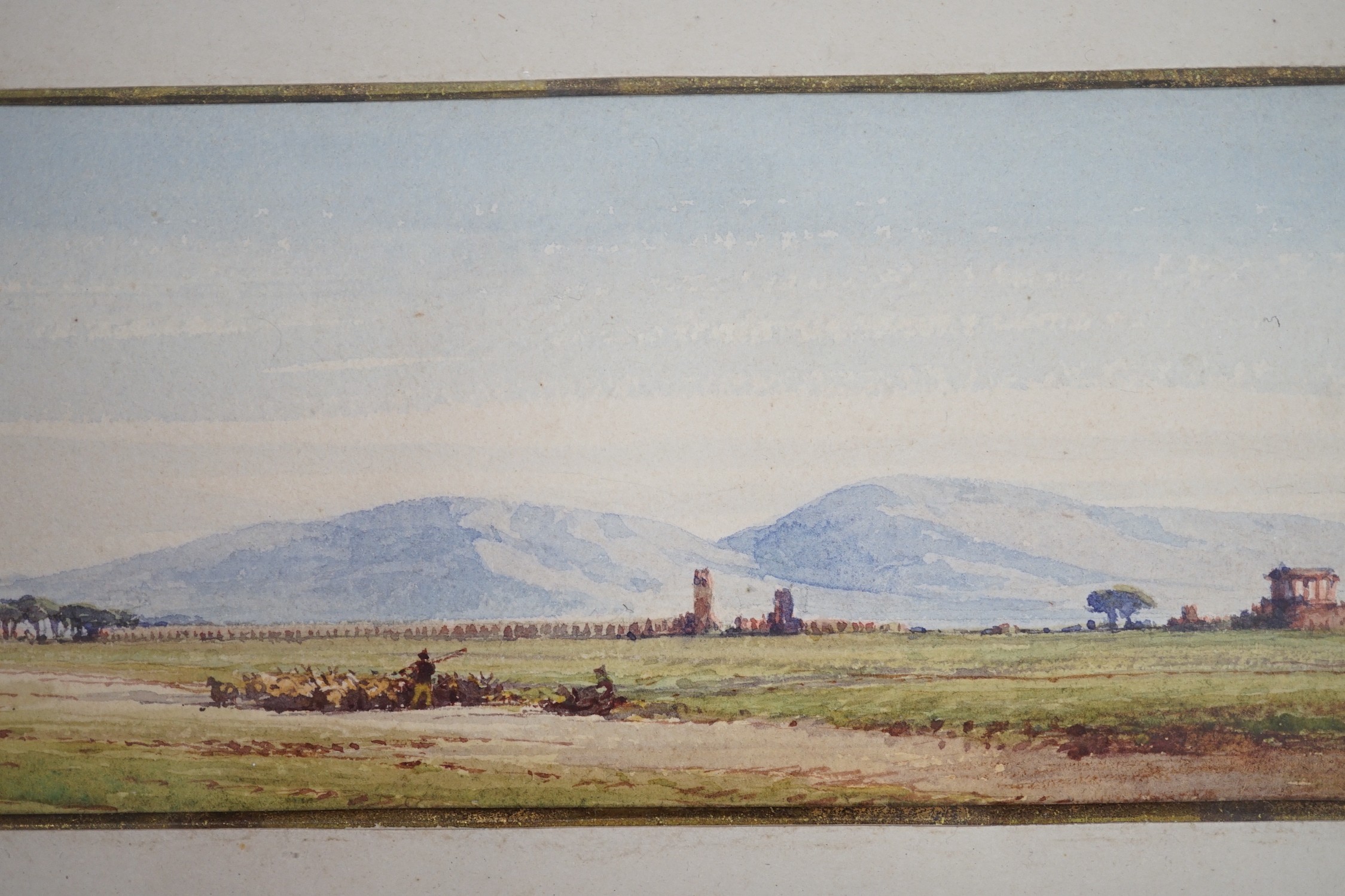 Gabrielle Carelli (Italian, 1820-1900), watercolour, ‘Campagna’, signed and dated 1872, 8 x 36cm